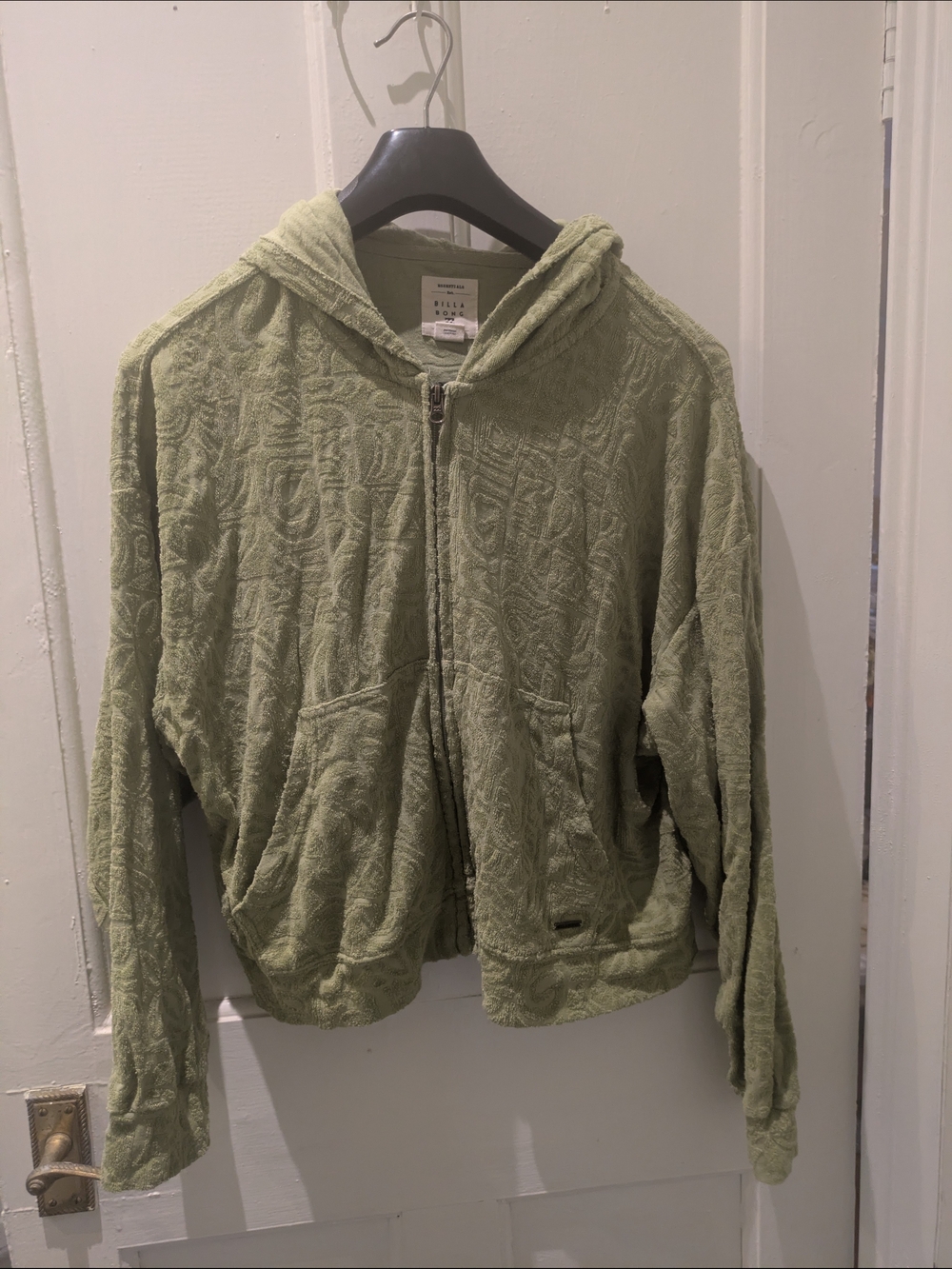 Billabong Olive Green Terry Zip Hoodie And Flare Cropped Bottoms set